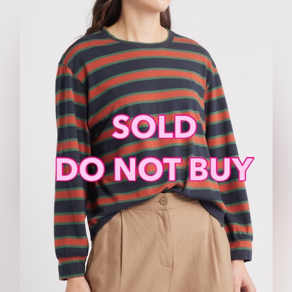 THE GREAT. Campus Crew Long Sleeve T-Shirt Rancho Stripe Cotton Retro L 3